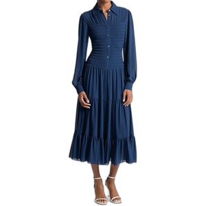 Michael Kors Women’s Smocked Shirt Dress(Midnight Blue)