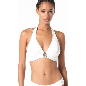 Michael Kors Women’s Solid Logo Ring Halter Top(White)