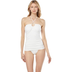 Michael Kors Women’s Solid Shirred Halter Tankini(White)