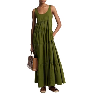 Michael Kors Women’s Stretch Cotton Tiered Dress(Evergreen)