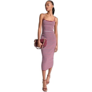 Michael Kors Women’s Stripe Midi Tank Dress(Deep Mulberry)