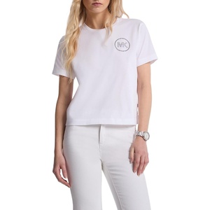 Michael Kors Women’s Studded Mk Charm Cropped T-Shirt(White)