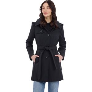 Michael Kors Women’s Trench Coat Style Raincoat with Detachable Hood(Black)