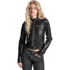 Michael Kors Women’s Zip Front Leather Jacket(Black)