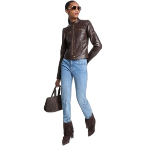 Michael Kors Women’s Zip Front Leather Jacket(Chocolate)