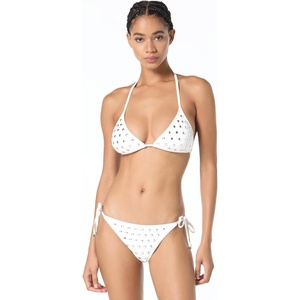 Women’s Studded String Bikini Bottom, White, Medium