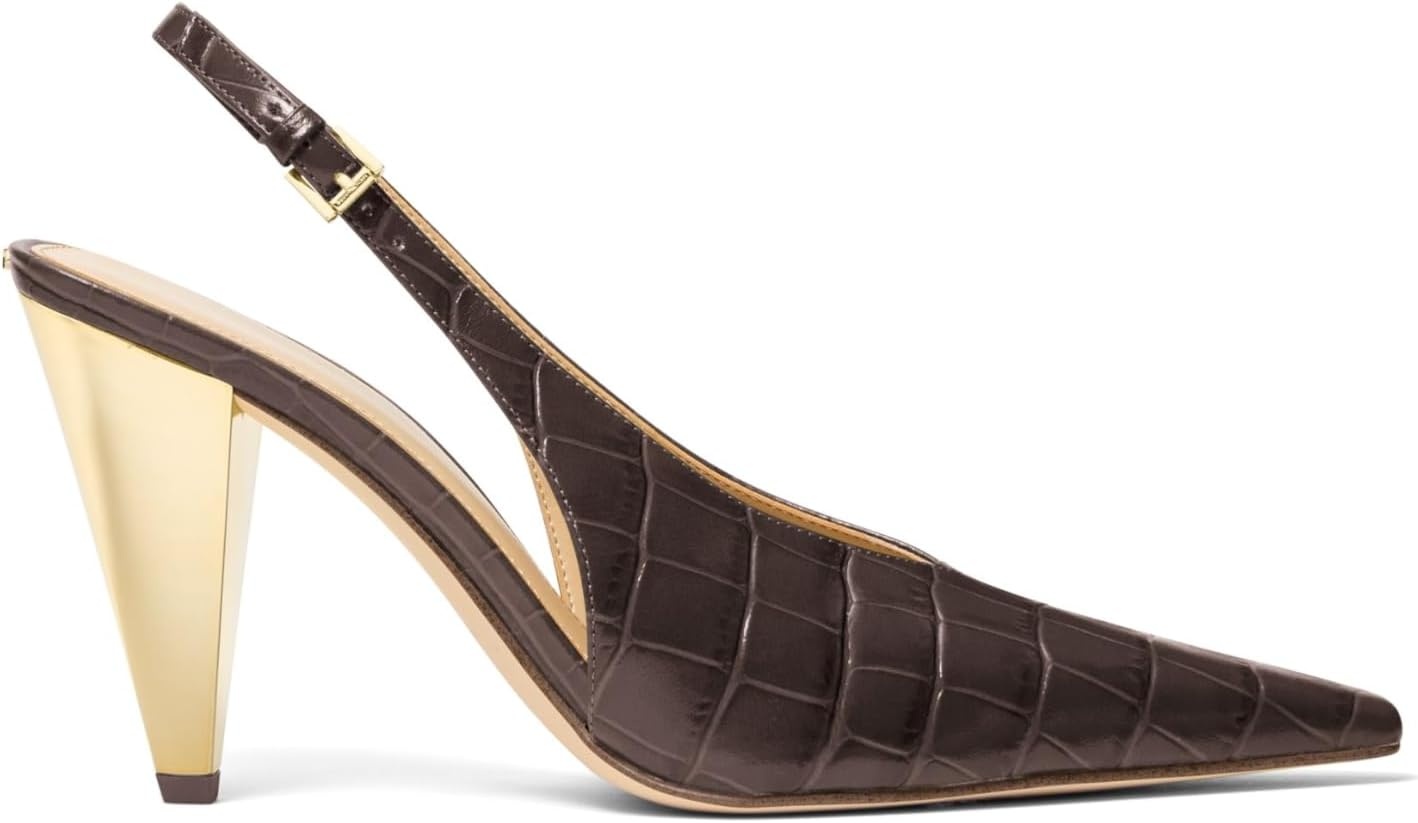 image:imageMichael Kors Womens Electra Sling PumpChocolateCroc Embossed Leather