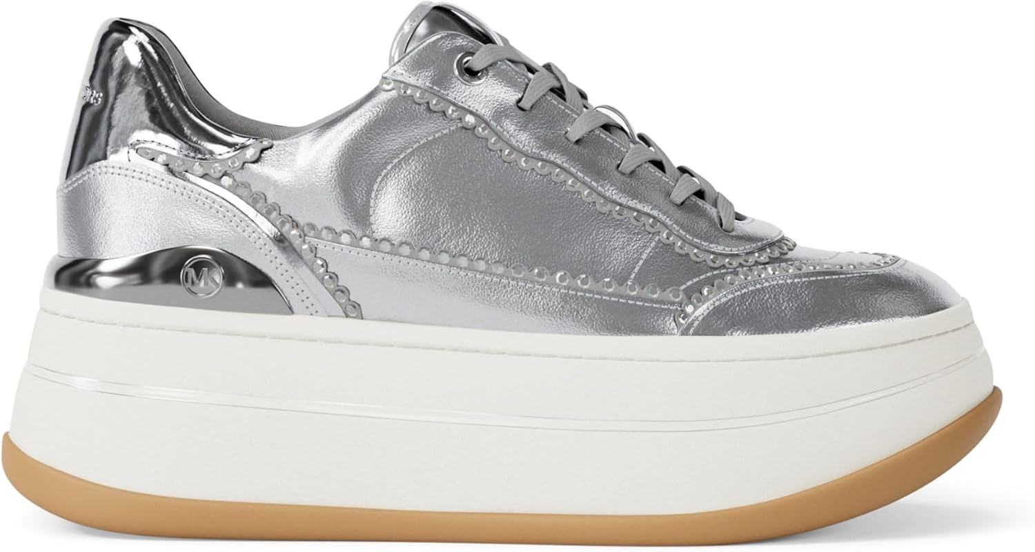 image:imageMichael Kors Womens Hayes Lace Up SneakersSilverMetallic Leather WHot Fix