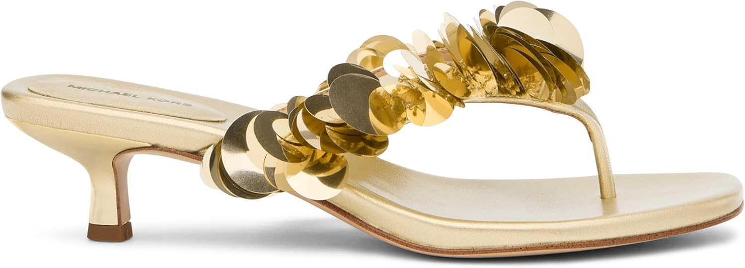 image:imageMichael Kors Womens Loretta Mid ThongSequinsPale Gold