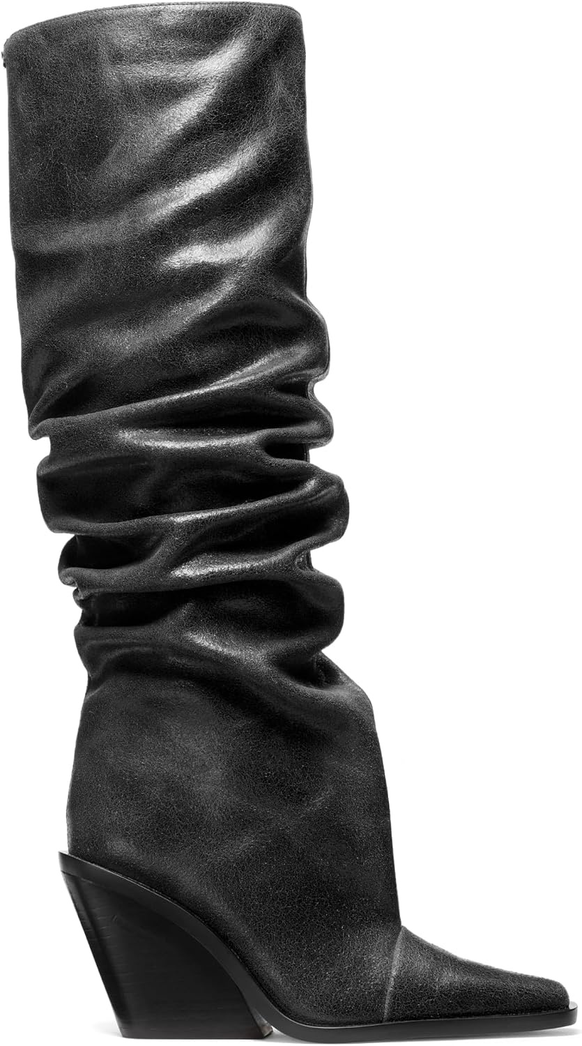 image:imageMichael Kors Womens Noemie Heeled BootBlackDistressed Leather
