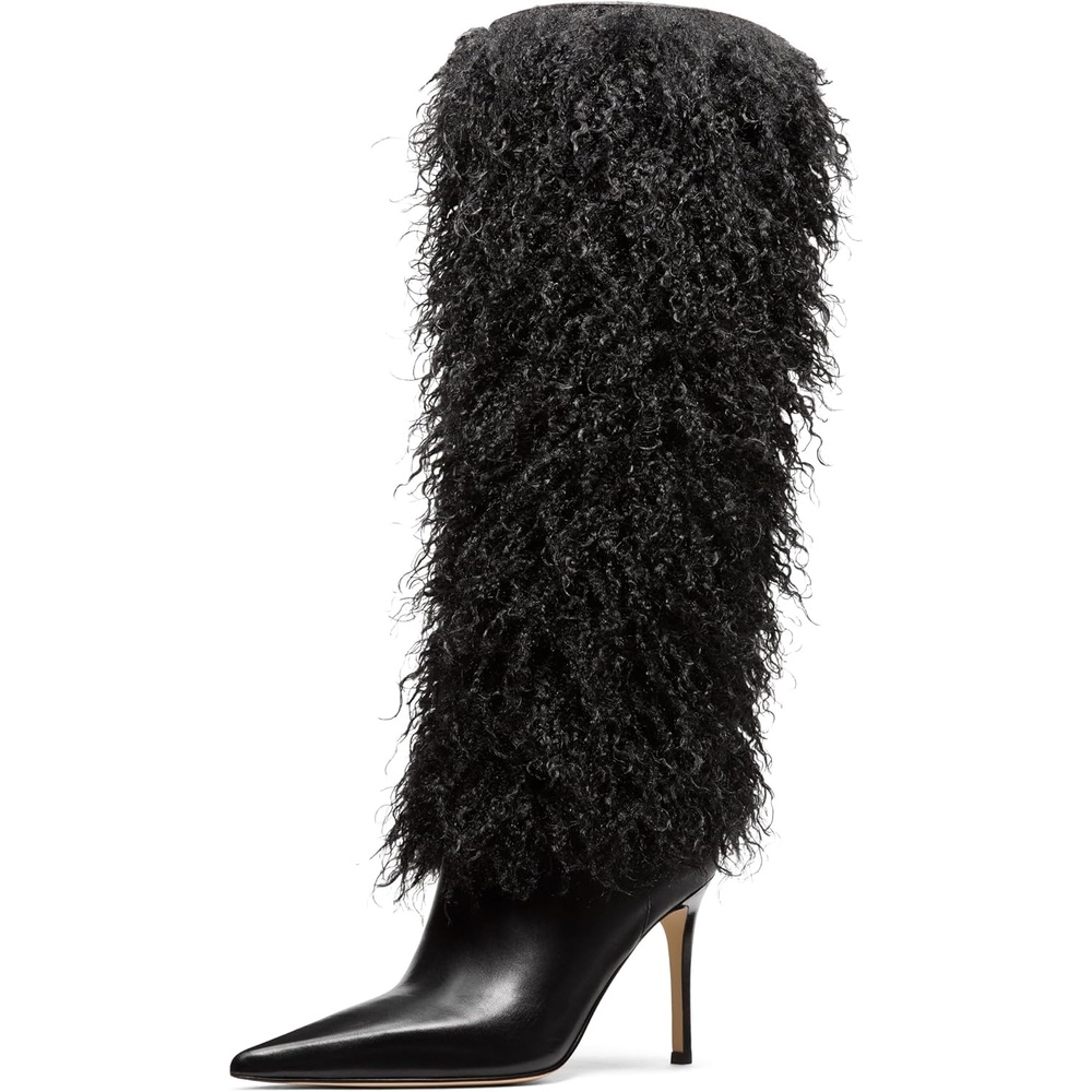 image:imageMICHAEL Michael Kors Dawn Heeled BootsBlackShearling