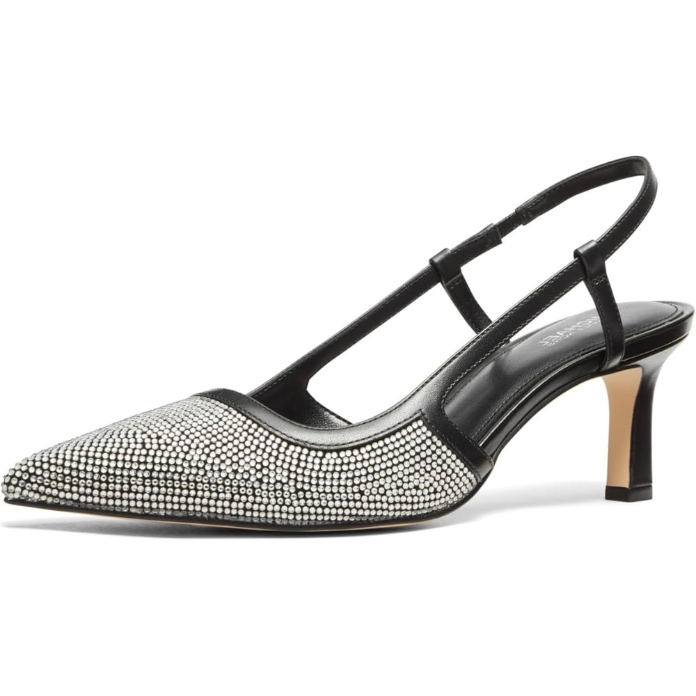 image:imageMichael Kors Womens Alora Mid Sling PumpBlackMicro Suede Hot Fix