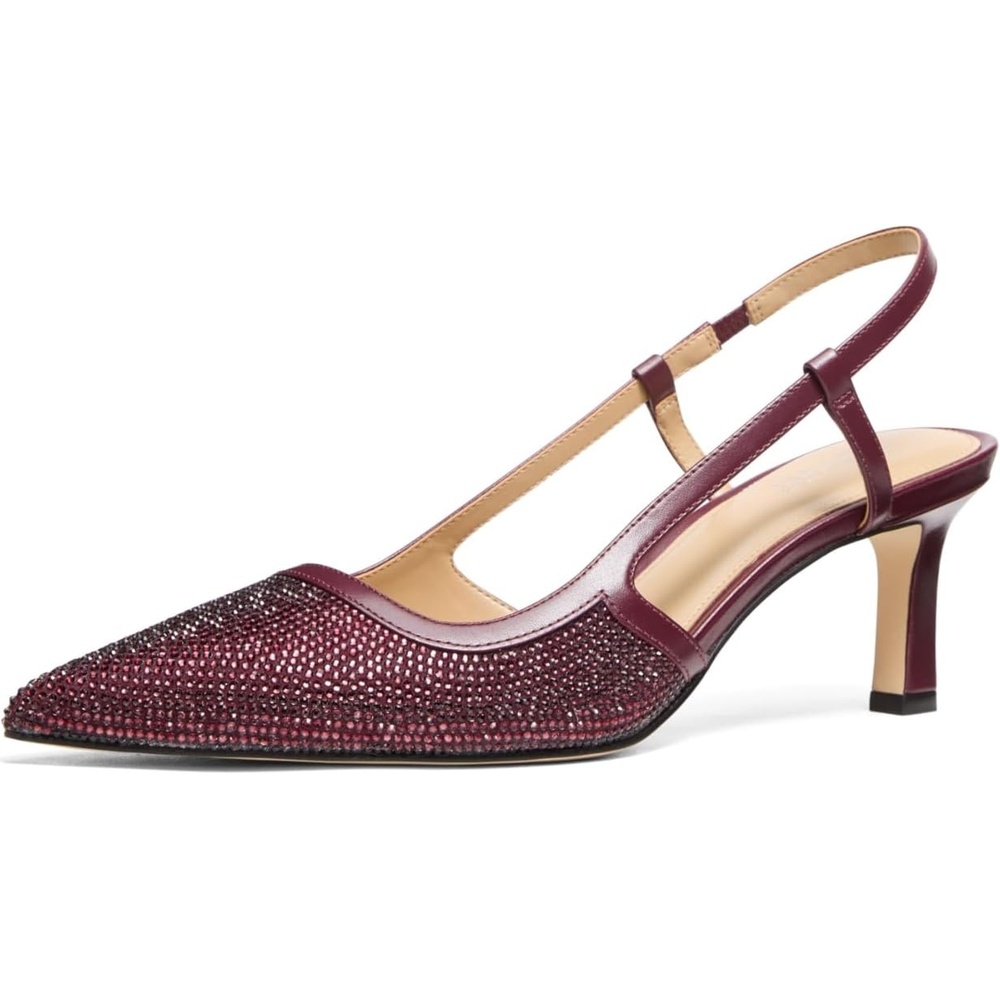 image:imageMichael Kors Womens Alora Mid Sling PumpOxbloodMicro Suede Hot Fix