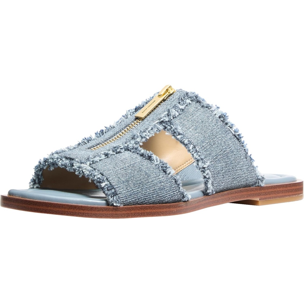image:imageMichael Kors Womens Berkley Flat SandalFrayed DenimNew Horizon Wash