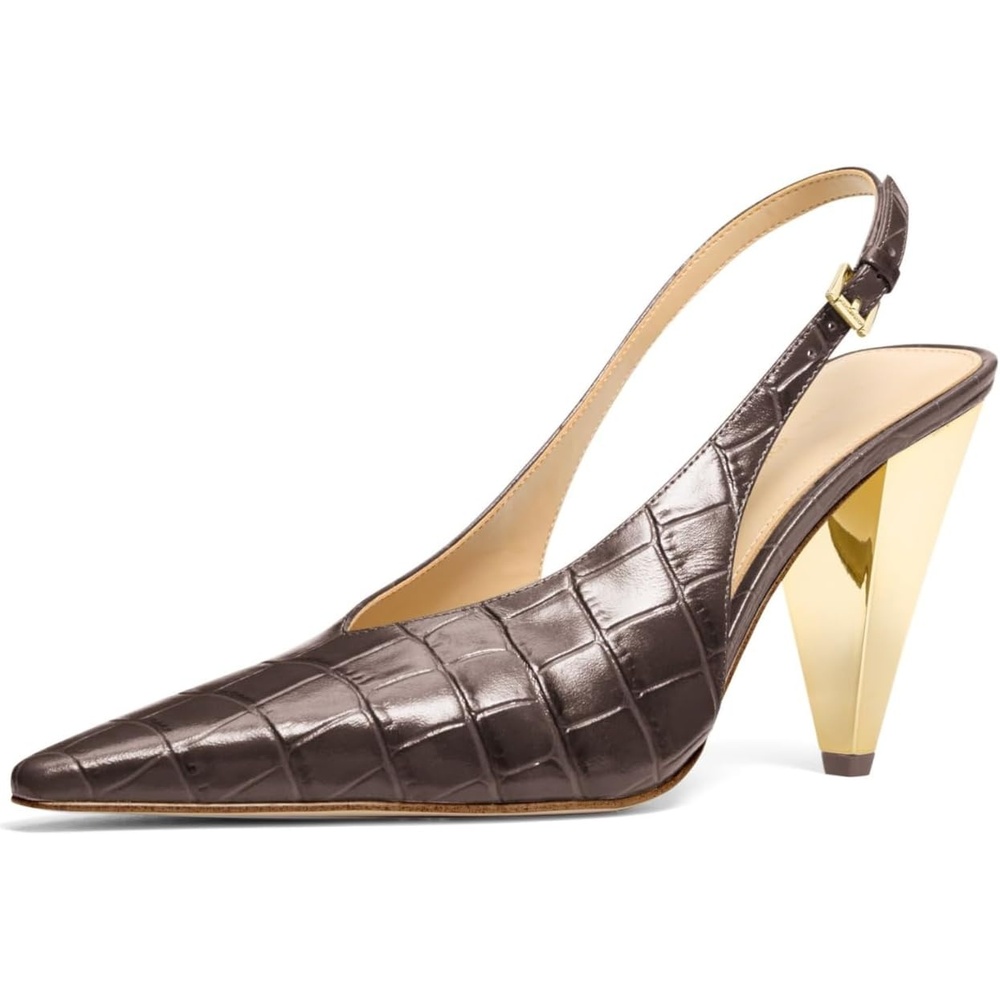 image:imageMichael Kors Womens Electra Sling PumpChocolateCroc Embossed Leather