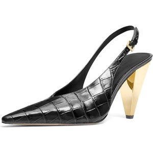 Michael Kors Women’s Electra Sling Pump(Black/Croc Embossed Leather)