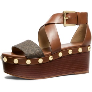Michael Kors Women’s Hensley Flatform Sandal(Signature Coated Twill/Brown/Luggage)