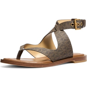 Michael Kors Women’s Irene Flat Thong Sandal(Mk Signature Coated Twill/Brown)