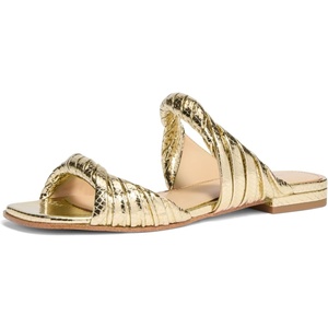 Michael Kors Women’s Kiana Flat Sandal(Metallic Snake Leather/Pale Gold)