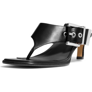 Michael Kors Women’s Rowen Heeled Thong Sandal(Vachetta Leather/Black)