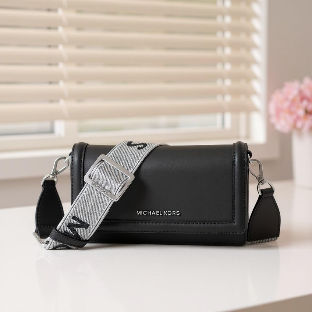 image:imageMICHAEL Michael Kors Jet Set Small Phone Web Strap CrossbodySilvertone HardwareNylonBlack