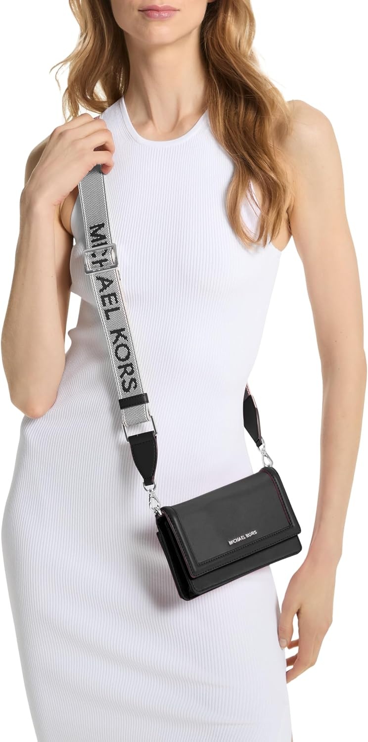 image:imageMICHAEL Michael Kors Jet Set Small Phone Web Strap CrossbodySilvertone HardwareNylonBlack