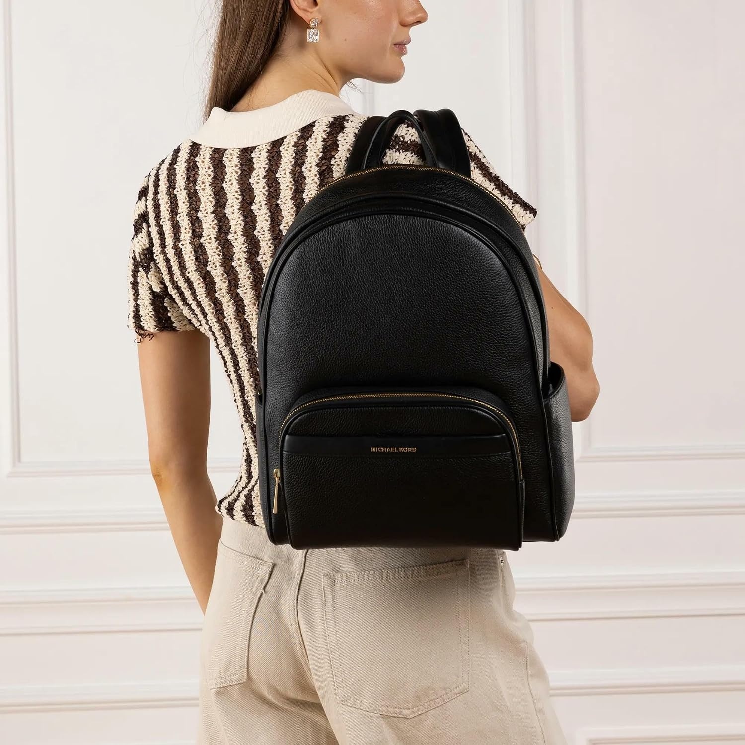 image:imageMichael Kors Bex Large MultiFunctional Backpack GoldTone HardwareVanillaAcornBlack