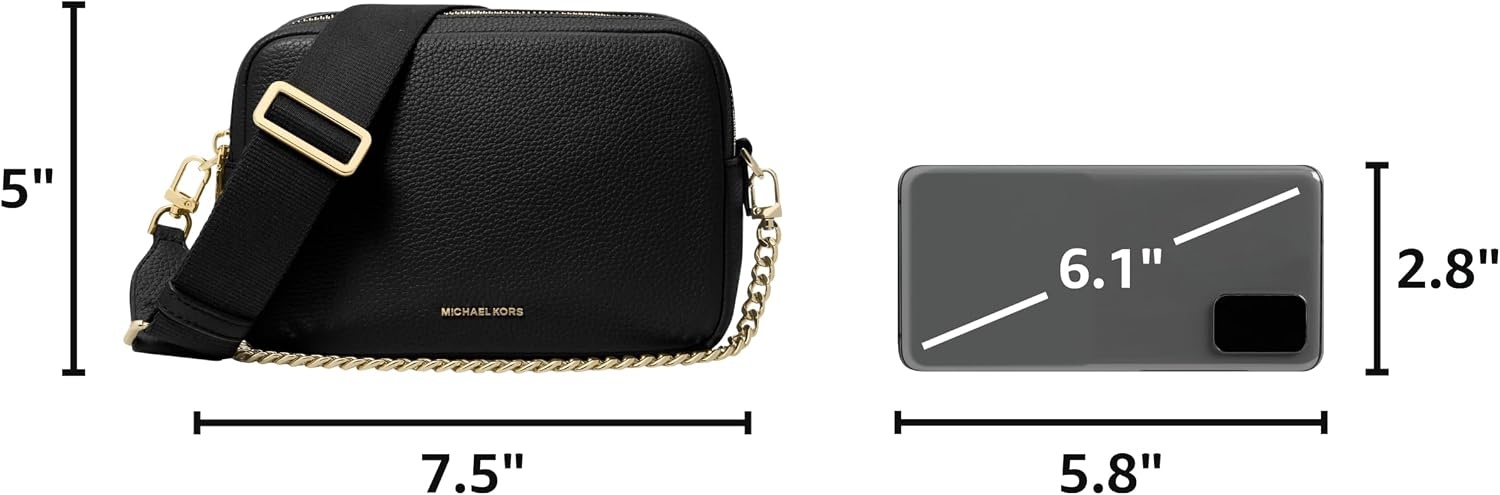 image:imageMichael Kors Bryant Medium Double Zip Chain Camera Crossbody BagGoldtone HardwareBlack