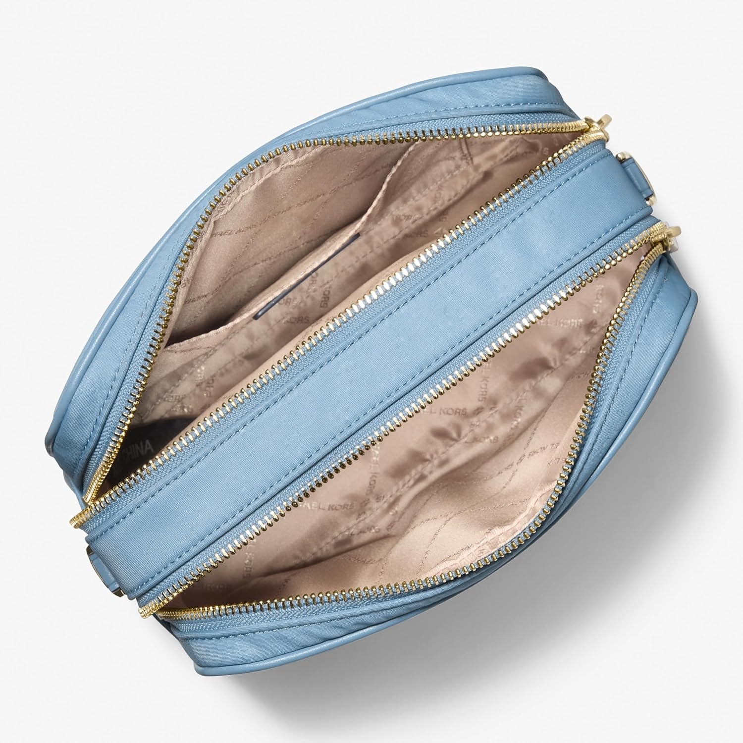 image:imageMichael Kors Bryant Medium Double Zip Chain Camera Crossbody BagGoldtone HardwareNylonChambray