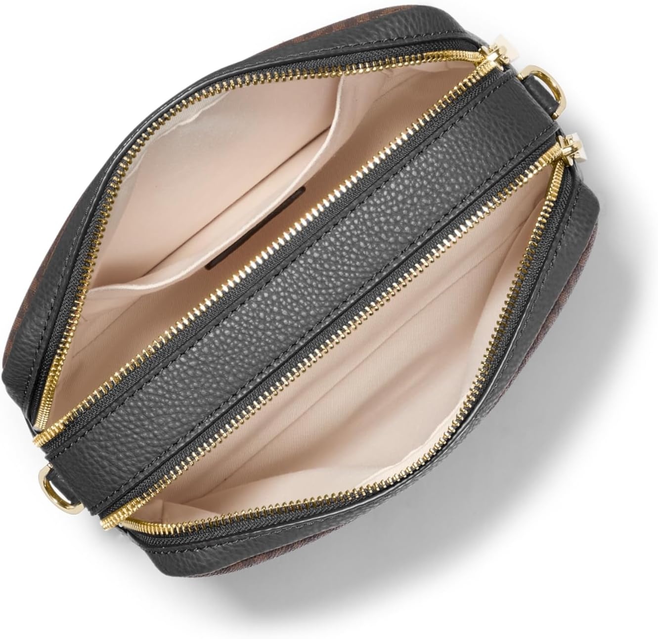 image:imageMichael Kors Bryant Medium Double Zip Chain Camera Crossbody BagMk SignatureBrownBlack