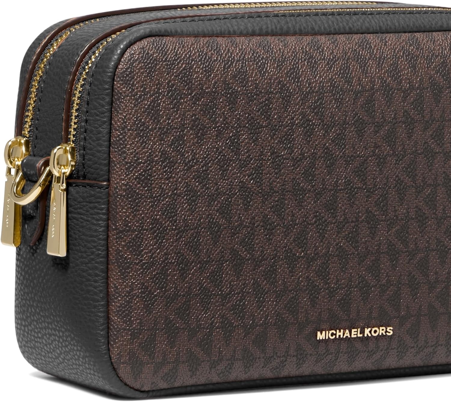 image:imageMichael Kors Bryant Medium Double Zip Chain Camera Crossbody BagMk SignatureBrownBlack