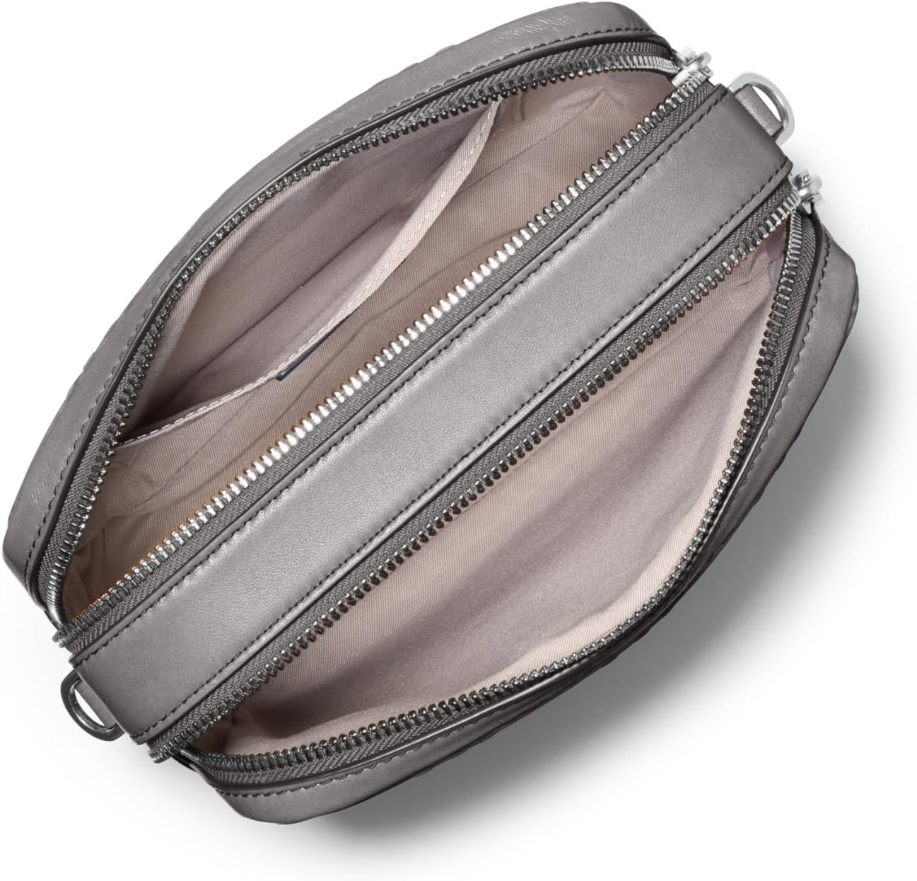 image:imageMichael Kors Bryant Medium Double Zip Chain Camera Crossbody BagNickeltone HardwareMk Debossed Burnished Logo LeatherStorm