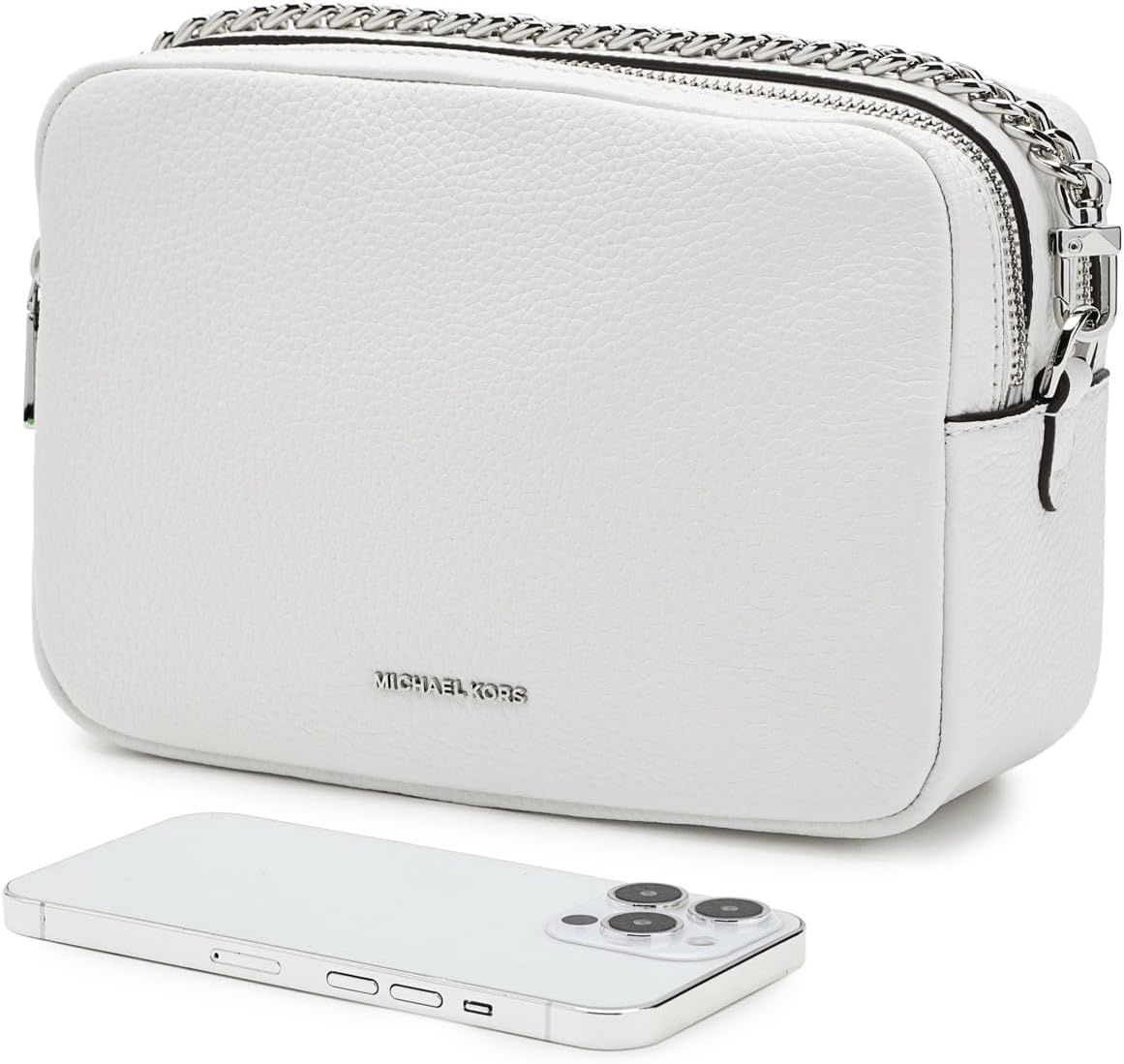 image:imageMichael Kors Bryant Medium Double Zip Chain Camera Crossbody BagOptic White