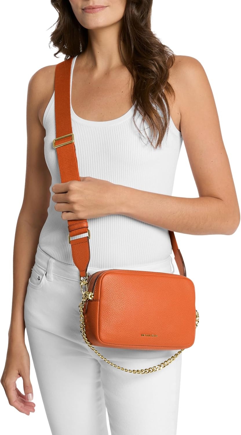 image:imageMichael Kors Bryant Medium Double Zip Chain Camera Crossbody BagOrange Punch