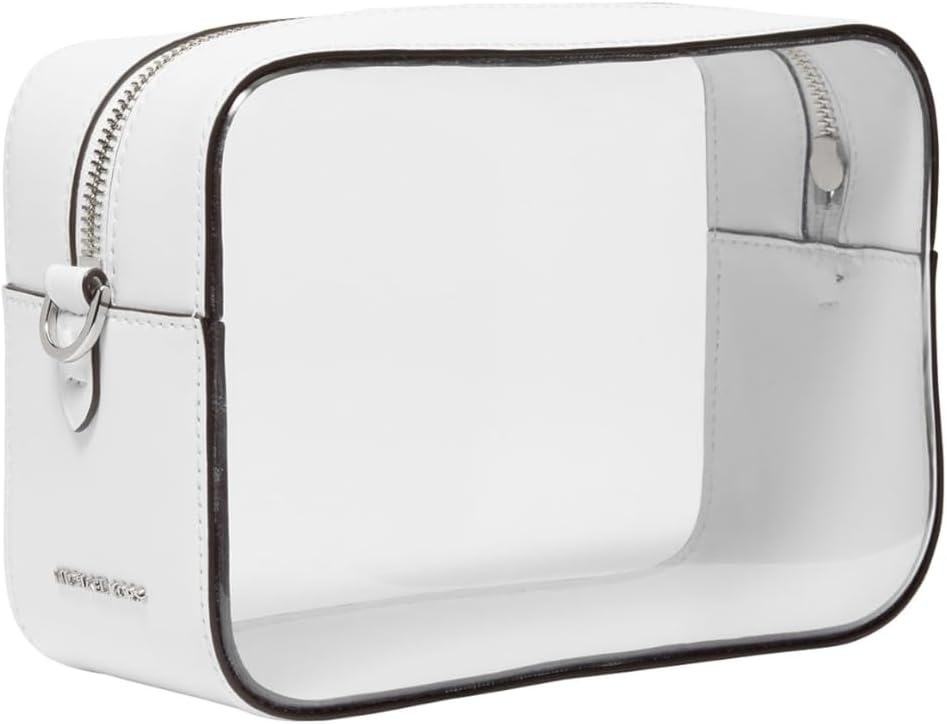 image:imageMichael Kors Bryant Medium Double Zip Chain Camera Crossbody BagSilvertone HardwareClear PlasticOptic White