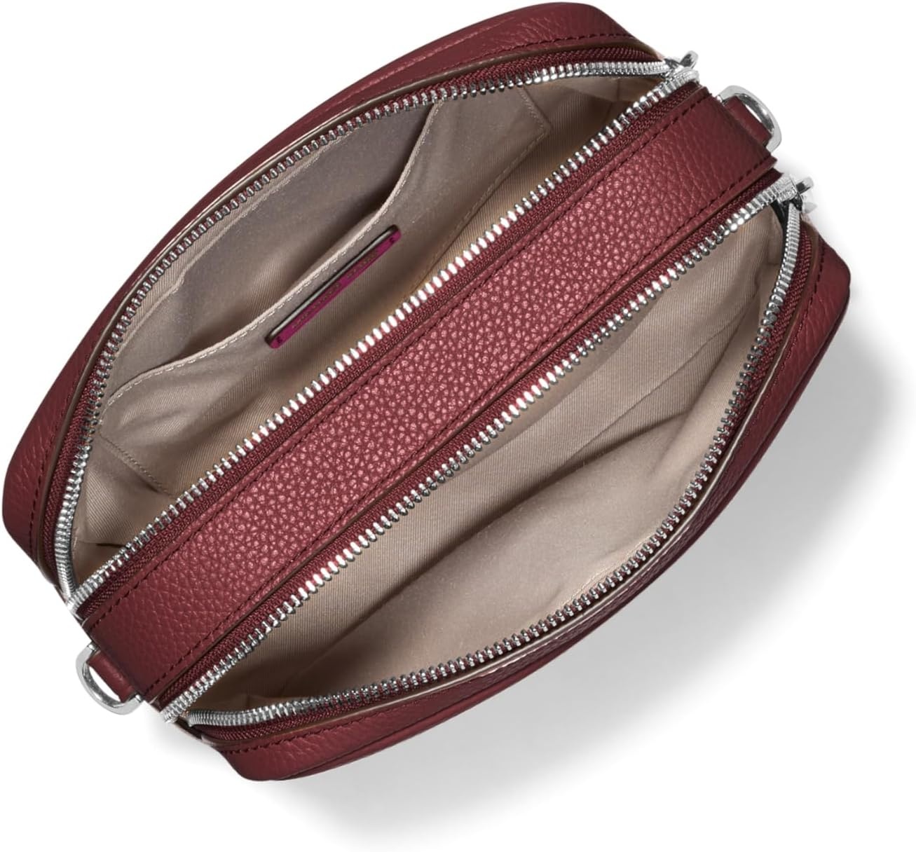 image:imageMichael Kors Bryant Medium Double Zip Chain Camera Crossbody BagSilvertone HardwarePebble LeatherOxblood