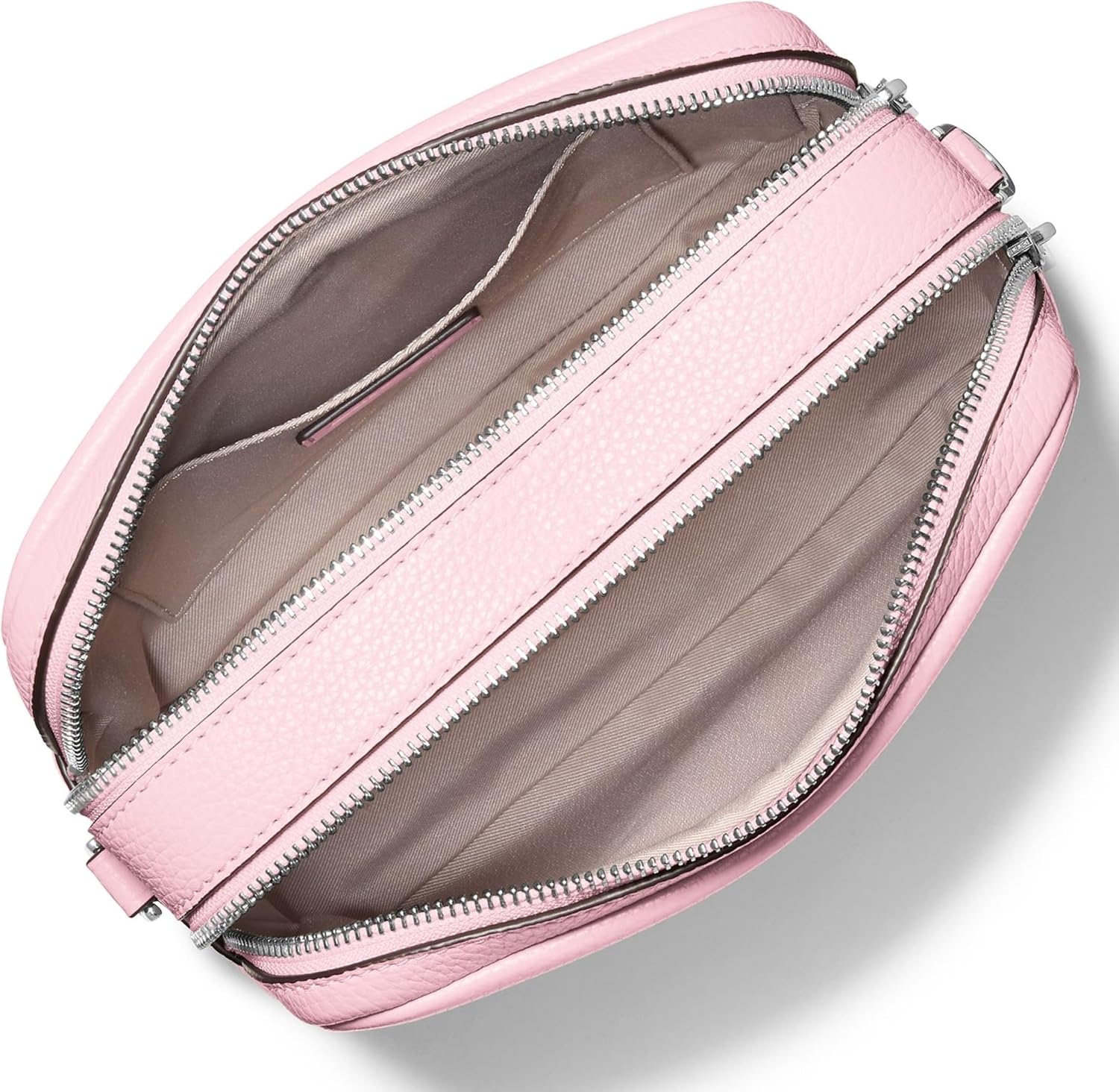 image:imageMichael Kors Bryant Medium Double Zip Chain Camera Crossbody BagSilvertone HardwarePebbled LeatherLight Bouquet