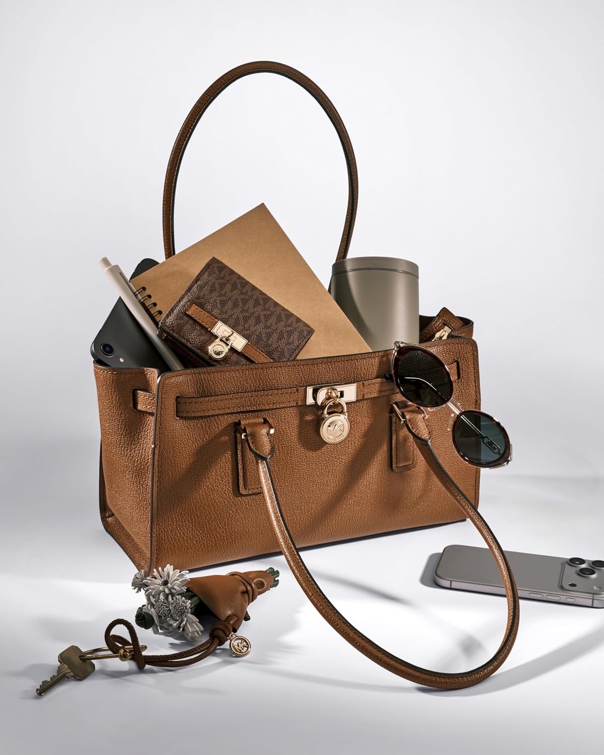 image:imageMichael Kors Hamilton Moderne Small Shoulder ToteSilvertone HardwareTonal Mk Signature Coated TwillBlack
