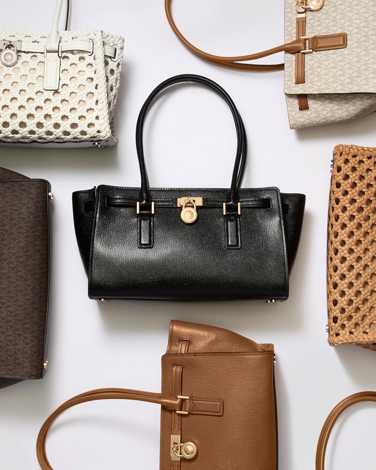 image:imageMichael Kors Hamilton Moderne Small Shoulder ToteSilvertone HardwareTonal Mk Signature Coated TwillBlack