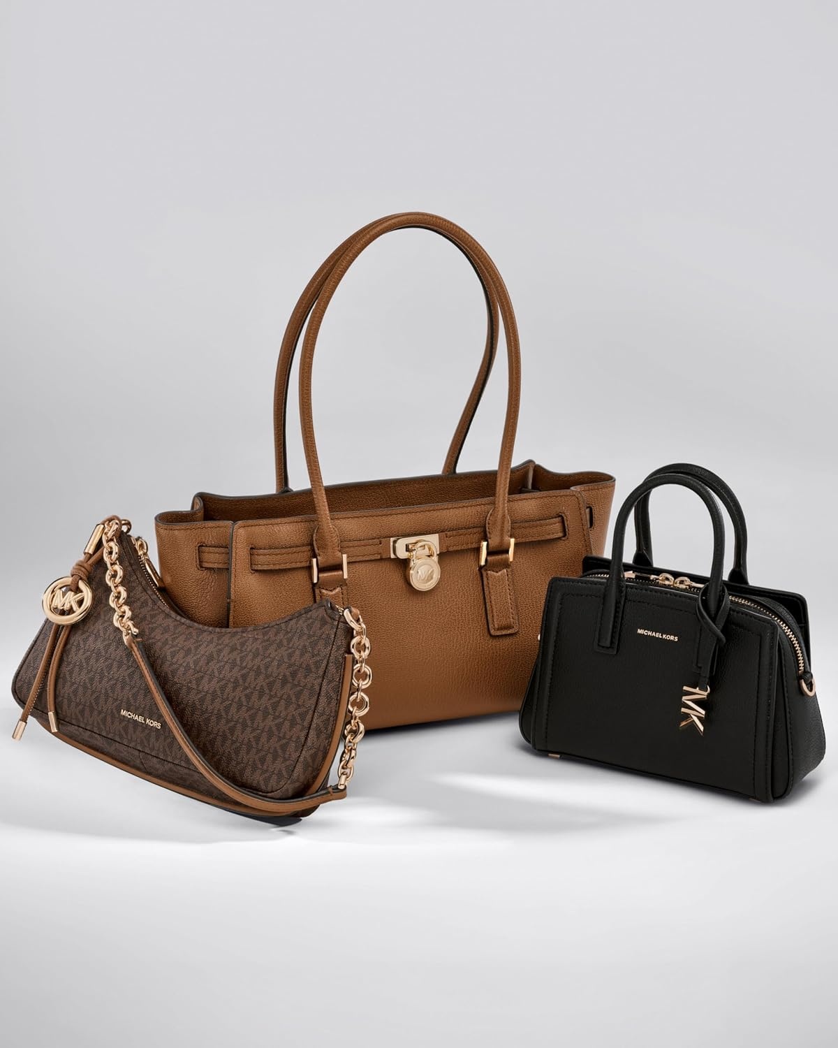image:imageMichael Kors Hamilton Moderne Small Shoulder ToteSilvertone HardwareTonal Mk Signature Coated TwillBlack