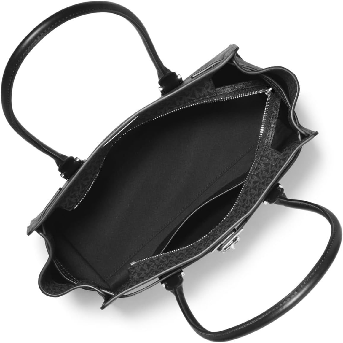 image:imageMichael Kors Hamilton Moderne Small Shoulder ToteSilvertone HardwareTonal Mk Signature Coated TwillBlack