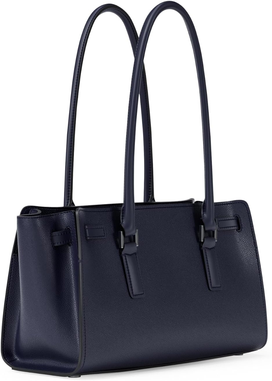 image:imageMichael Kors Hamilton Moderne Small Shoulder ToteSilvertone HardwareUrbino LeatherDress Blues