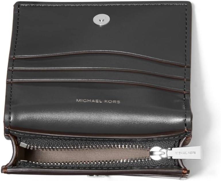 image:imageMichael Kors Hamilton Small Compact Wallet GoldTone HardwareMK Signature Coated TwillVanillaAcornSilvertone HardwareUrbino LeatherBlack