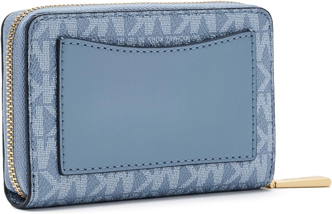 image:imageMichael Kors Jet Set Small Zip Around Card Case SilverTone HardwareSignature Coated TwillOptic WhiteAllumGoldTone HardwareMK SignatureChambray