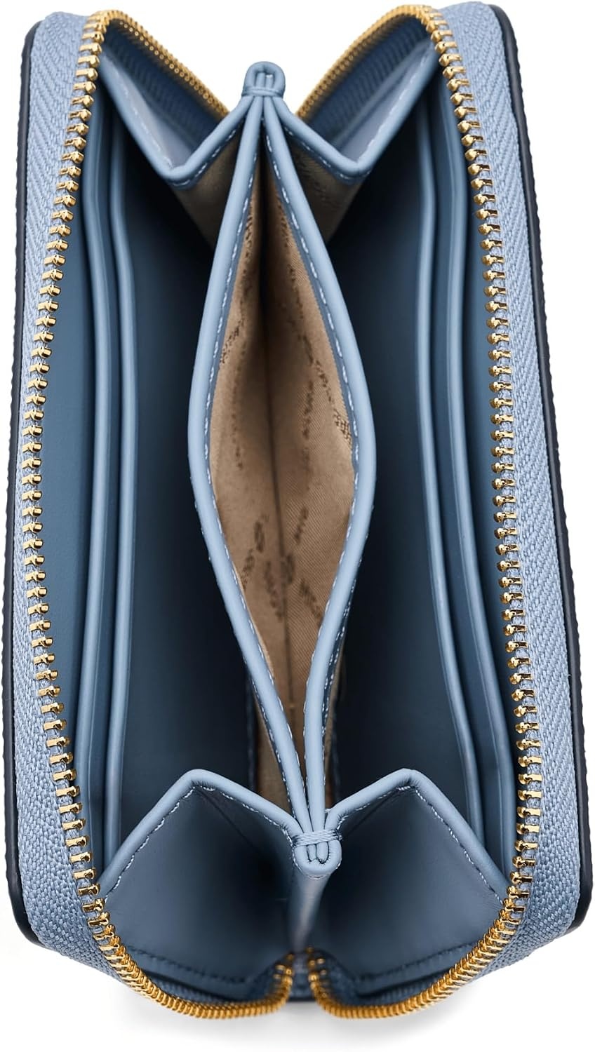 image:imageMichael Kors Jet Set Small Zip Around Card Case SilverTone HardwareSignature Coated TwillOptic WhiteAllumGoldTone HardwareMK SignatureChambray