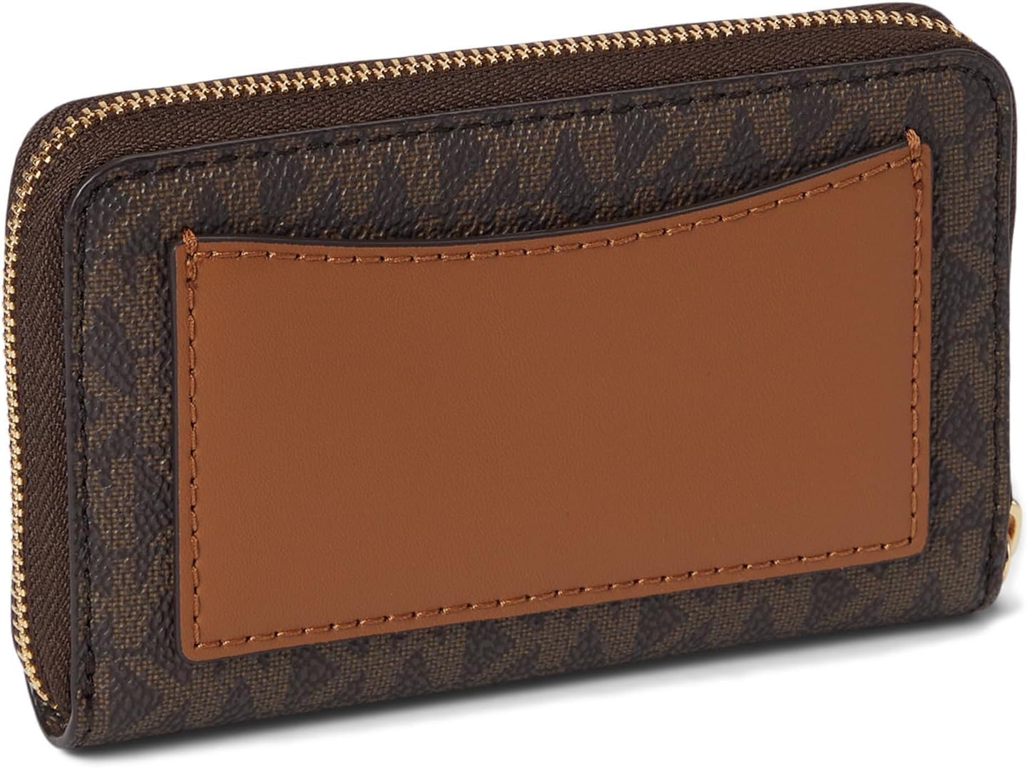 image:imageMichael Kors Jet Set Small Zip Around Card Case SilverTone HardwareSignature Coated TwillOptic WhiteAllumGoldtone HardwareBrownAcorn