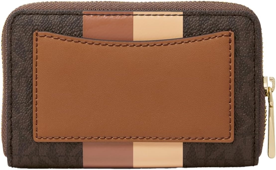 image:imageMichael Kors Jet Set Small Zip Around Card Case SilverTone HardwareSignature Coated TwillOptic WhiteAllumGoldtone HardwareBrownLuggage