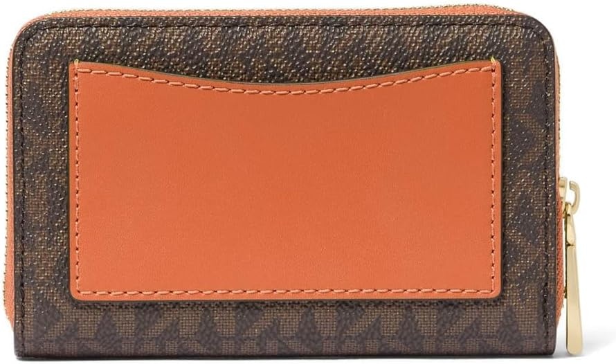 image:imageMichael Kors Jet Set Small Zip Around Card Case SilverTone HardwareSignature Coated TwillOptic WhiteAllumOrange Punch 1