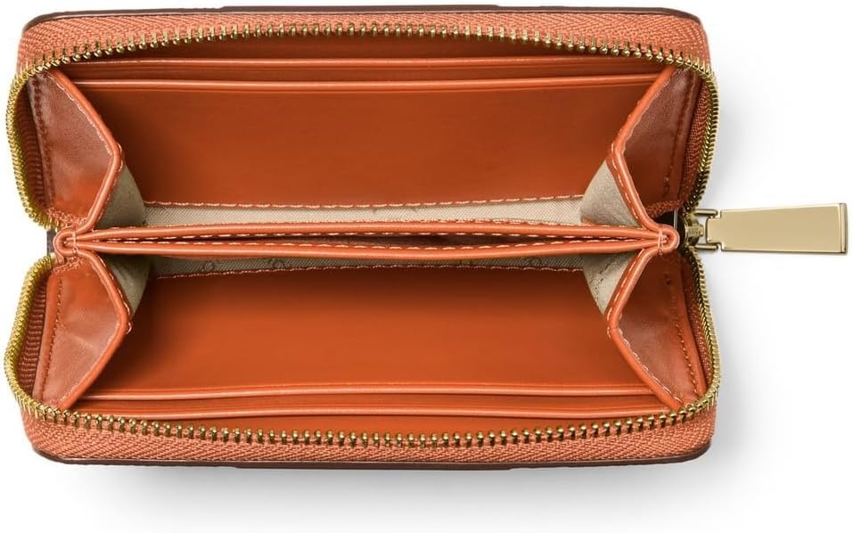 image:imageMichael Kors Jet Set Small Zip Around Card Case SilverTone HardwareSignature Coated TwillOptic WhiteAllumOrange Punch 1