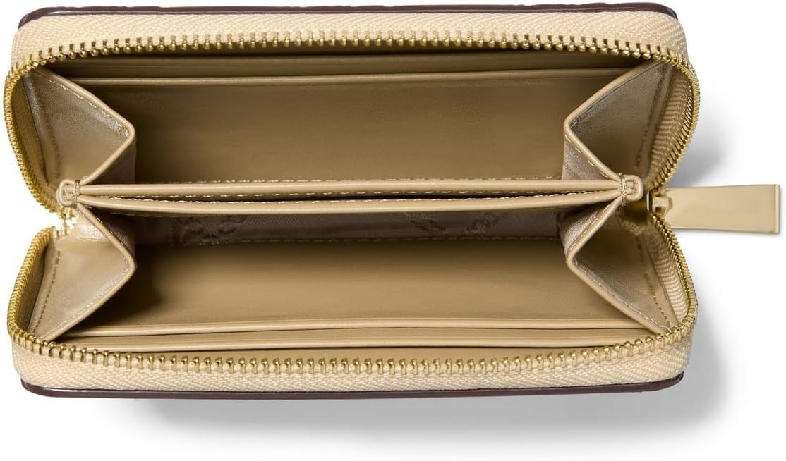 image:imageMichael Kors Jet Set Small Zip Around Card Case SilverTone HardwareSignature Coated TwillOptic WhiteAllumPale Gold